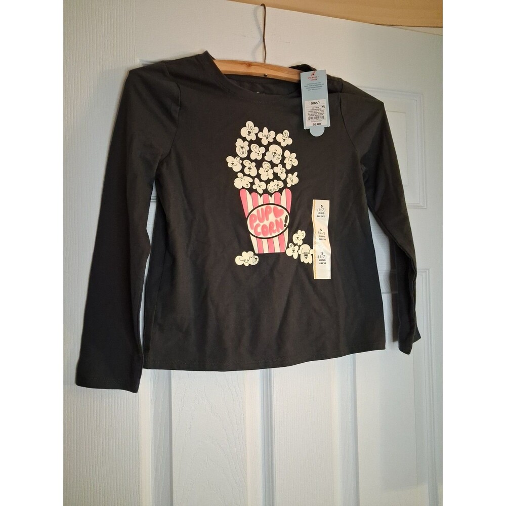 Girl's Long Sleeve Shirt with Popcorn Graphic Size Small 6/7